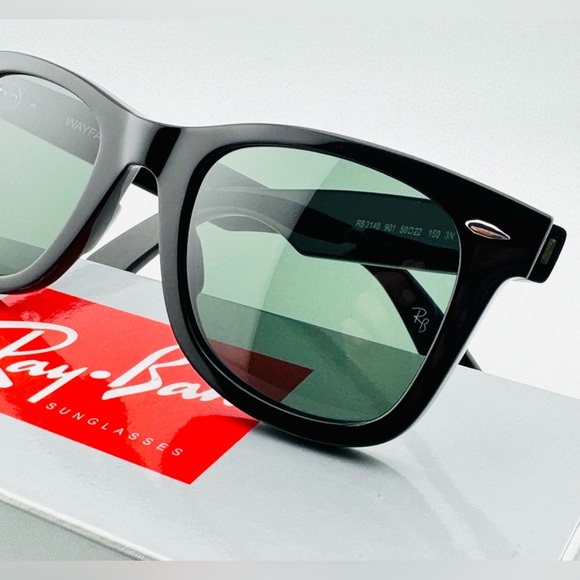 Ray-Ban Sunglasses RB2140 Wayfarer Classic UNISEX! Acetate black Green Lenses - Picture 12 of 13